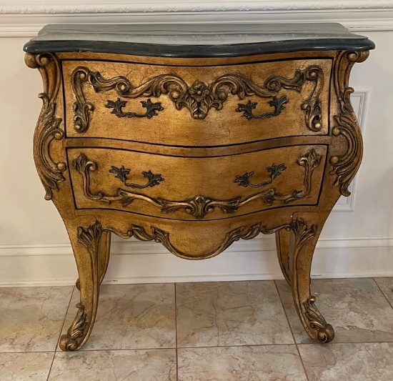 Louis XIV Carved Bombay Chest with Faux Marble Top