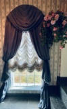 Blue Fabric Window Treatment In Master Bath