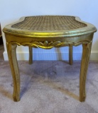 Gilt Wood Kidney Shape Cane Seat Bench