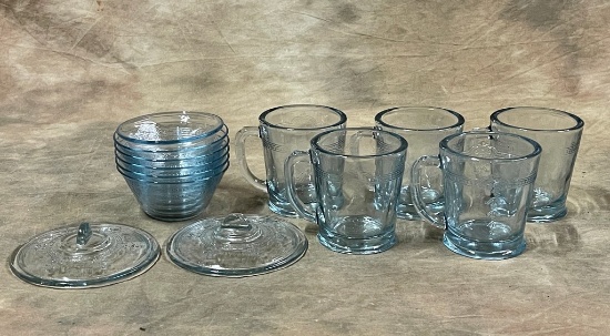 Blue Sapphire Fire King Mugs and Dessert Cups