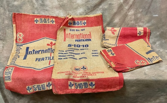 Lot of Four 200 Pound International Fertilizer Burlap Sacks