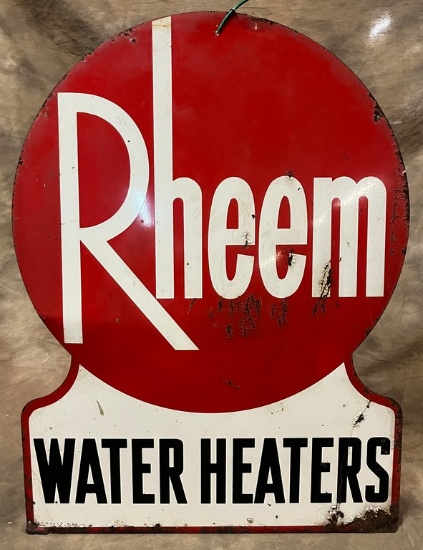 1960's Dye Cut Painted Rheem Water Heaters Metal Sign