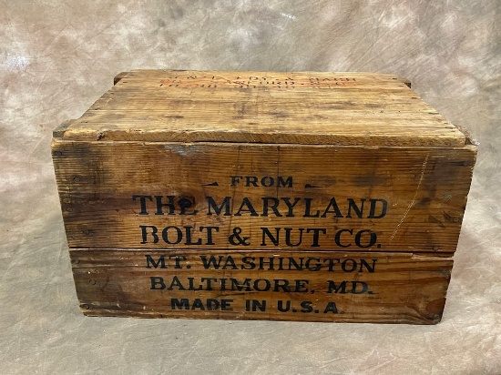Antique Wood "Maryland Bolt & Nut Co" Crate
