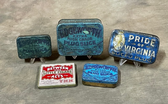 Lot Of 5 Antique Tin Tobacco Advertising Boxes