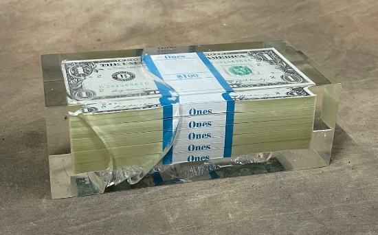 Fantasy Lucite Encased 5 Stacks Of 100 $1 Bills