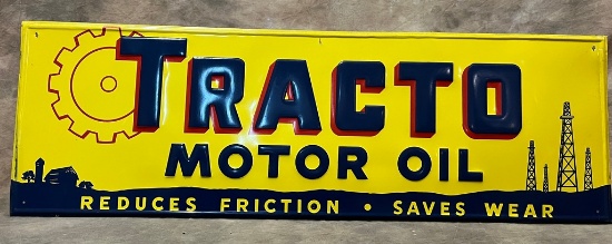 Vintage Tracto Motor Oil Metal Embossed Advertising Sign