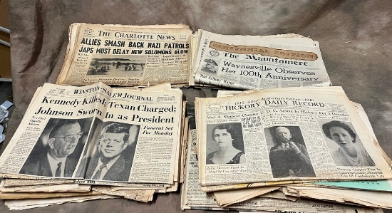 Large Lot of Hickory, Charlotte World War II - 1950's Newspapers