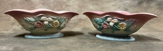 Matching Pair of Hull Wild Flower Console Bowls