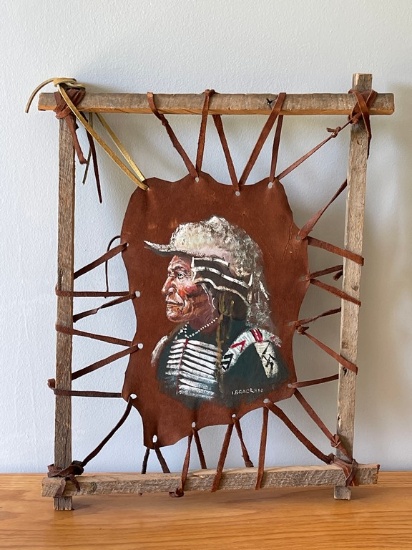 Painting Of Indian Chief On Leather