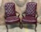 Wonderful Pair Of Rich Burgundy Color Tufted Back Faux Leather Armchairs