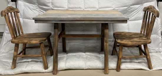 Vintage Wooden Childs Table With 2 Chairs