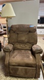 Brown Ultra Suede Recliner and Pole Lamp