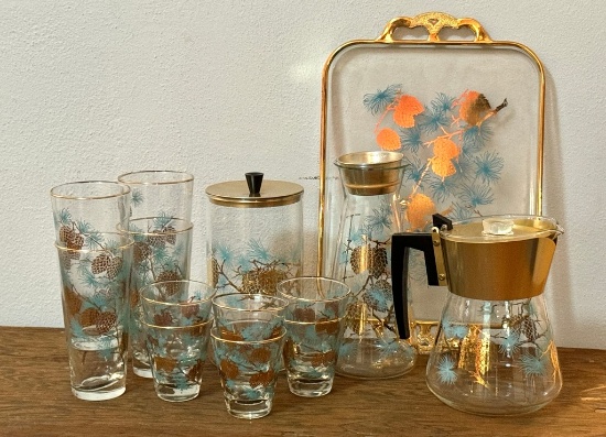 Lot of Vintage David Douglas Pinecone Libbey Glassware Set