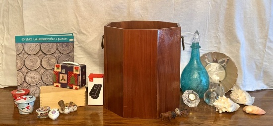 Wooden Barrel Planter, Shells, Crafty Plate and More Lot