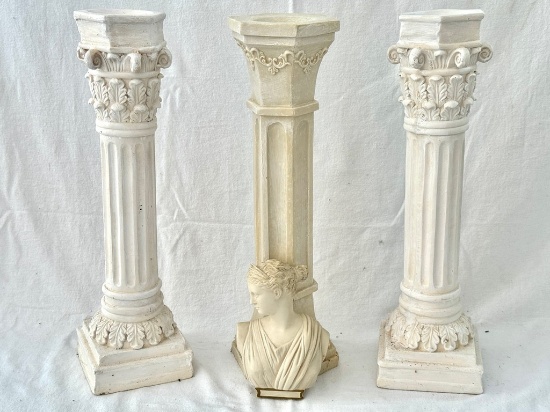 Pair Pillar Candle Posts, Small Column and a Alexander Bust for Wall Hanging