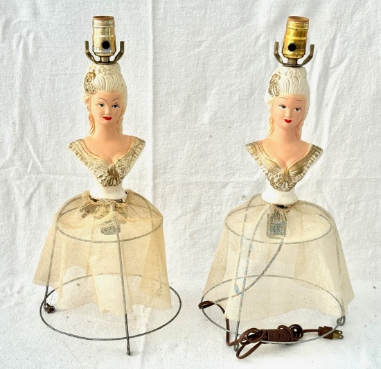 Pair of Vintage Dress-Maker Bisque Head Lamps