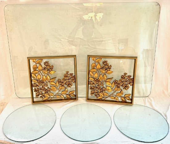 Beveled Glass Tabletop, Three Round Glass tops, Piece of Syroco
