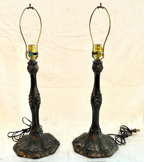 Pair of Copper-Colored Metal Lamps