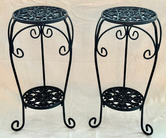 Pair of Black Metal Plant Stands