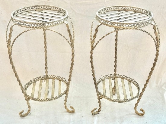 Pair of White Metal Plant Stands