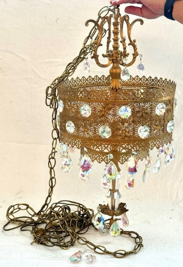 Vintage Ornate Tiered Brass and Glass Chandelier