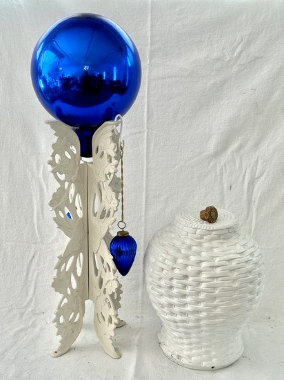 Gazing Ball and Metal Holder and Lamp Base