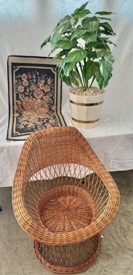 Wicker Chair on a Ratan Base and Planter