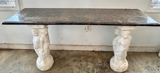 Marble Table Supported by Two Plaster Statues