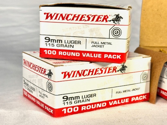 (3) Boxes of Winchester 9mm Ammo