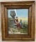 Mother with Child in Garden Print in Antique Gold Frame