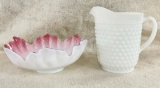 Scalloped Edge Fenton Bowl with Hob Nail Pitcher