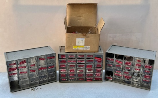 Lot of Metal Storage Containers with Small Plastic Drawers