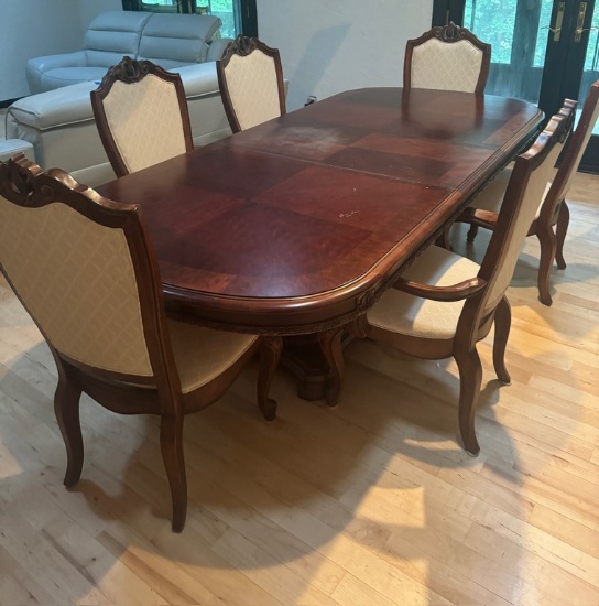 Bob Mackie Home Dining Table, Six Chairs and China Cabinet
