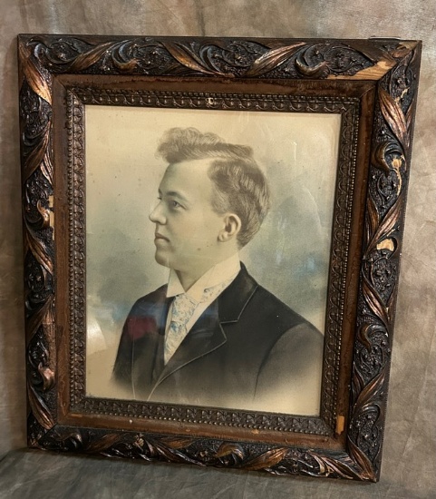 Antique Framed Hand Colored Photograph Portrait Of A Distinguished Gentleman