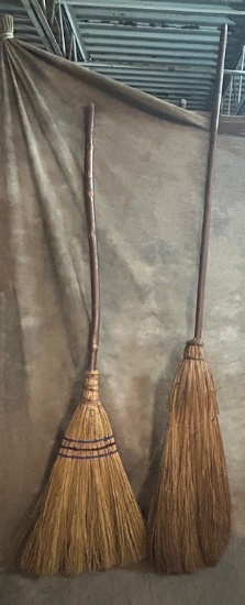 2 Vintage Straw Brooms
