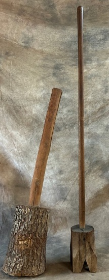 2 Antique Wooden Grain Pestles