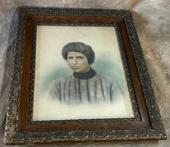 Antique Framed Hand Colored Photograph Portrait Of A Lady