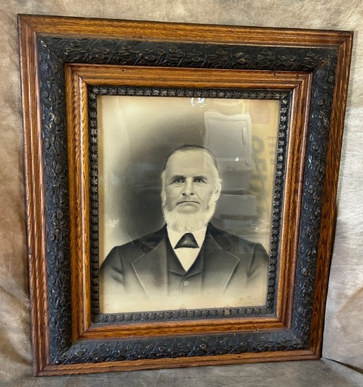 Antique Framed Black & White Portrait Photograph Of A Distinguished Gentleman