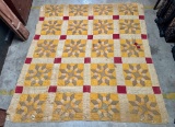 Antique Signed Sunburst Variation Handmade Quilt
