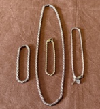 Sterling Silver Rope Necklace & Matching Bracelet Plus 2 Others