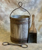 Antique Wooden Bucket and Small Dust Pan