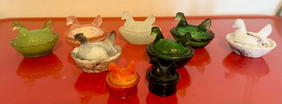 Nine Mini Hens Or Roosters On Nests