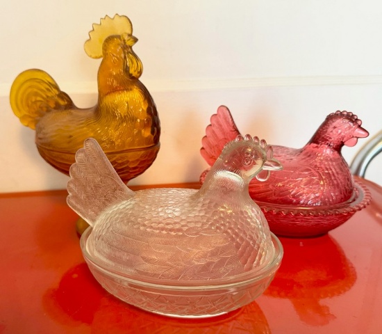 Collectible Hen on Nests and Standing Rooster Box