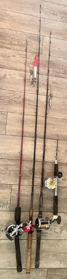Lot of Three Fishing Rods and Reels Plus One Partial Reel