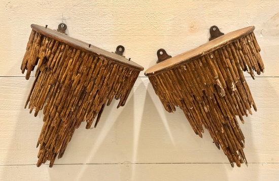 Pair of Early Guilded Wooden Wall Sconces