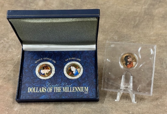 1999 Susan B Anthony And (2) 2000 Sacagawea Colorized Dollars