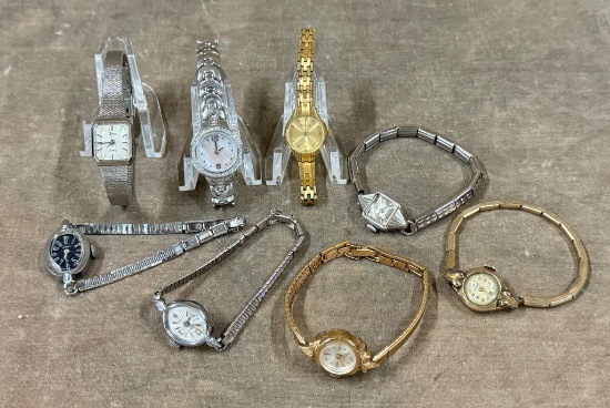 Lot Of Eight Vintage Gold & Silver Metal Ladies Dress Watches