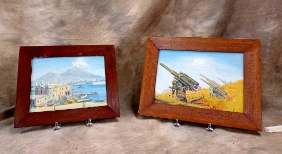 Lot Of 2 Oil Paintings On Board From 1942 & 1943 Italy Signed By Artist
