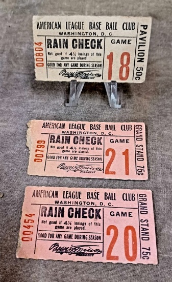 Lot Of 3 Rain Check Tickets American League Baseball Club Washington, DC