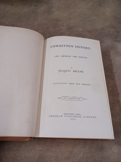 Scarce Book " Unwritten History, Life Among The Modoc's" 1874 First American Edition